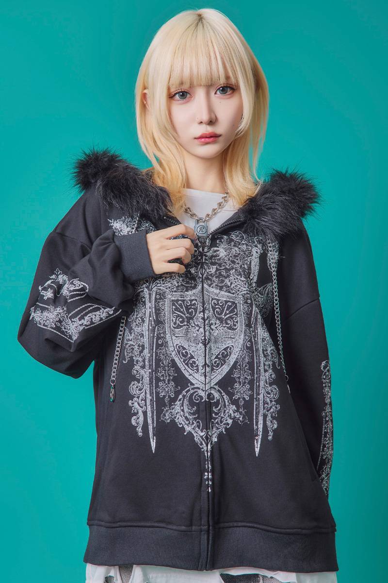 PSYCHO NATION(サイコ・ネーション)  アンティークストーン ZIPパーカー - Black