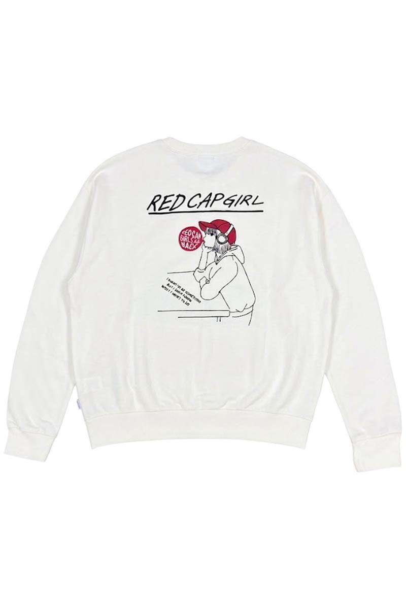 Red Cap Girl (レッド・キャップ・ガール) バック・プリント・ワッフル・ヘンリー・ネック - Ivory