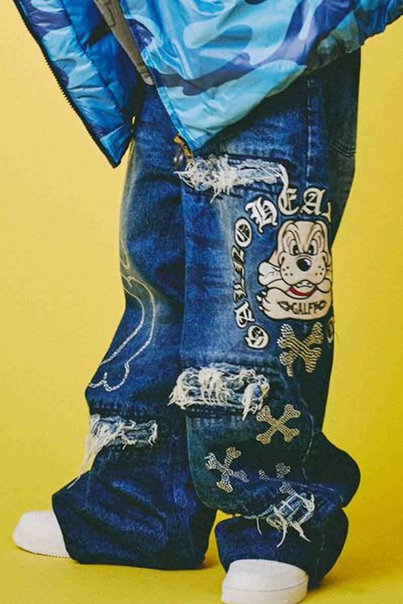 【予約商品】GALFY(ガルフィー) ピカピカ骨骨レーザーかも？デニム - Indigo