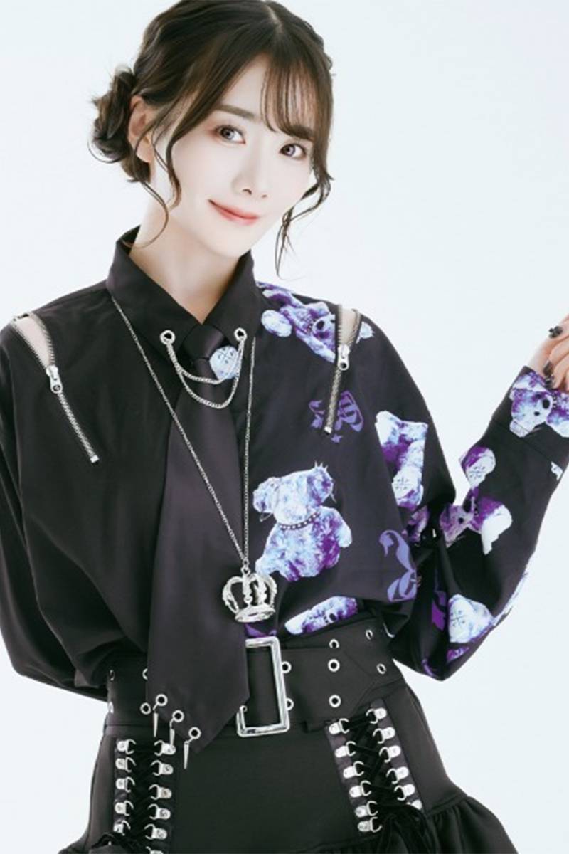 TRAVAS TOKYO (トラバス・ トーキョー) バイカラーくまプリント ネクタイ付きシャツ -  Black×Purple