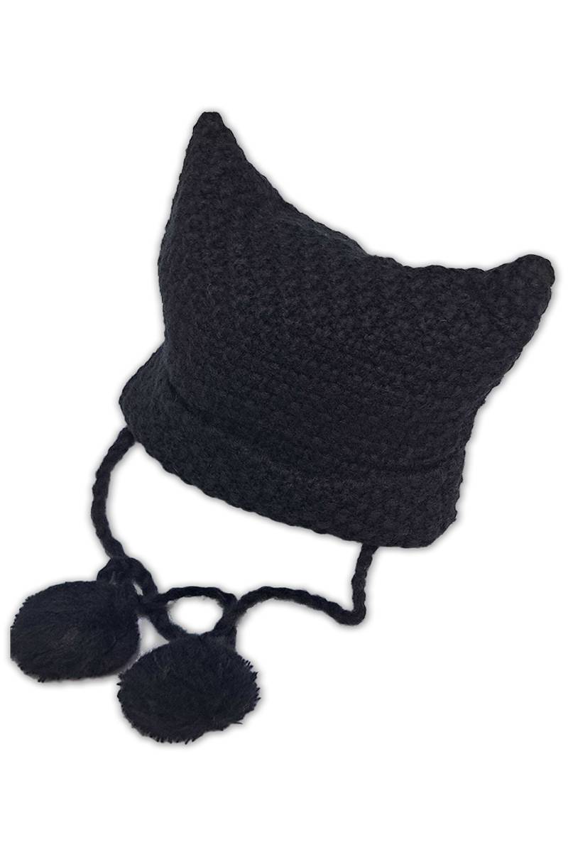 PSYCHO NATION (サイコ・ネーション) 猫耳ニットCAP - Black