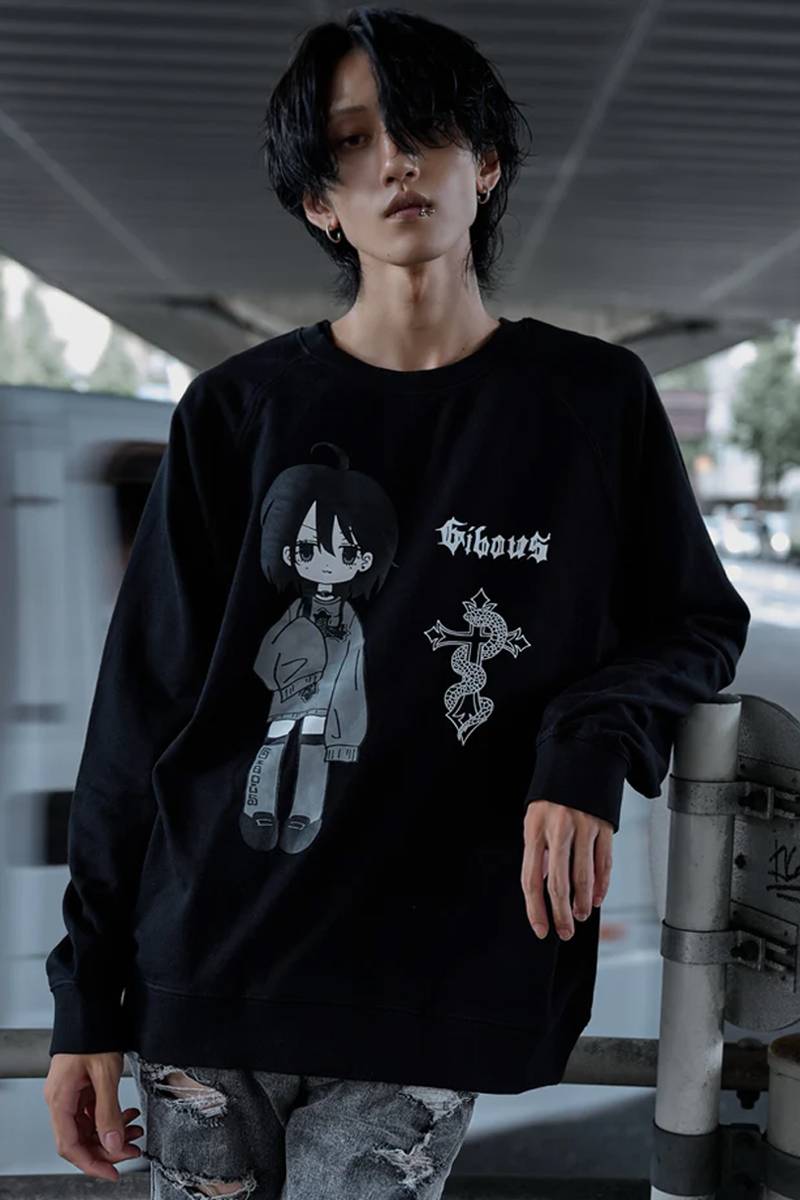 gibous (ギボス) logo illustration snakecross sweatshirt