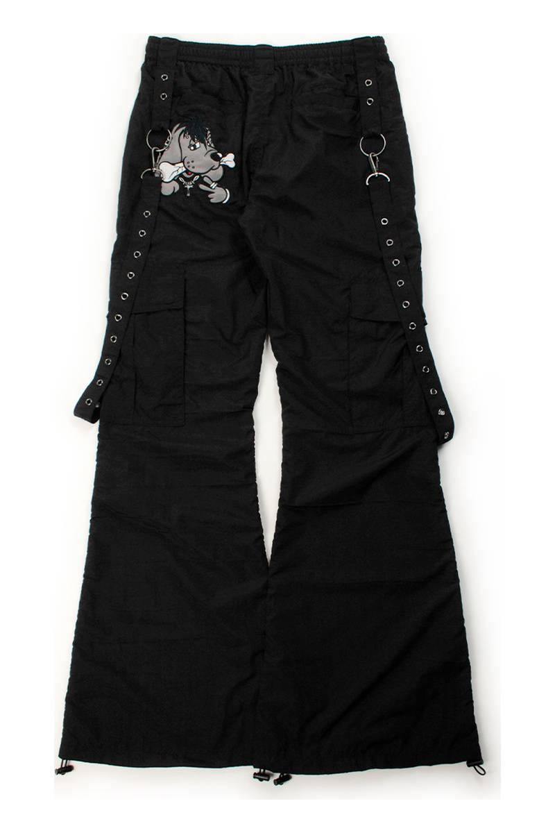 【予約商品】GALFY（ガルフィー）にぃやんナイロンフレアパンツ - BLACK