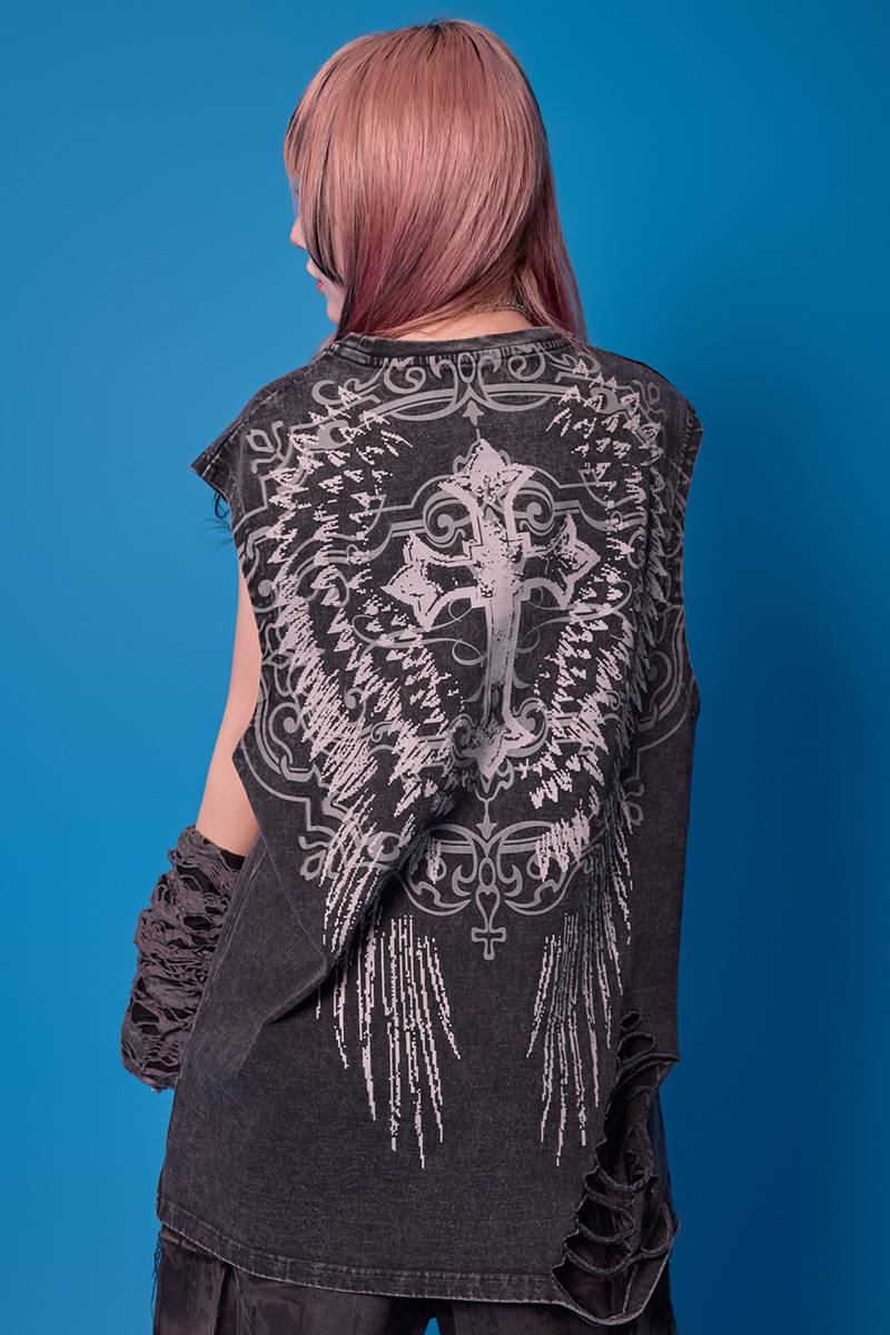 PSYCHO NATION (サイコネーション) ケミカルノースリーブ TEE - Black