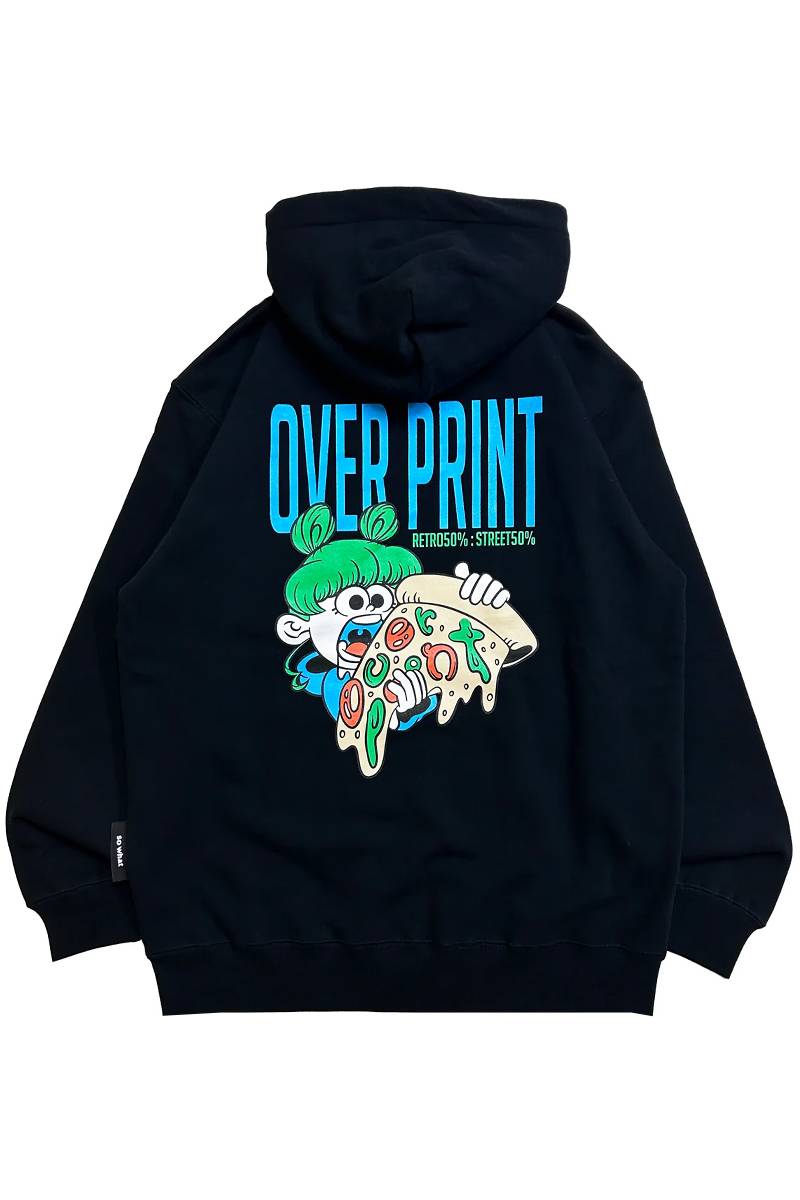 over print (オーバープリント) EAT A PIZZA BOX LOGO Hoodie BLACK