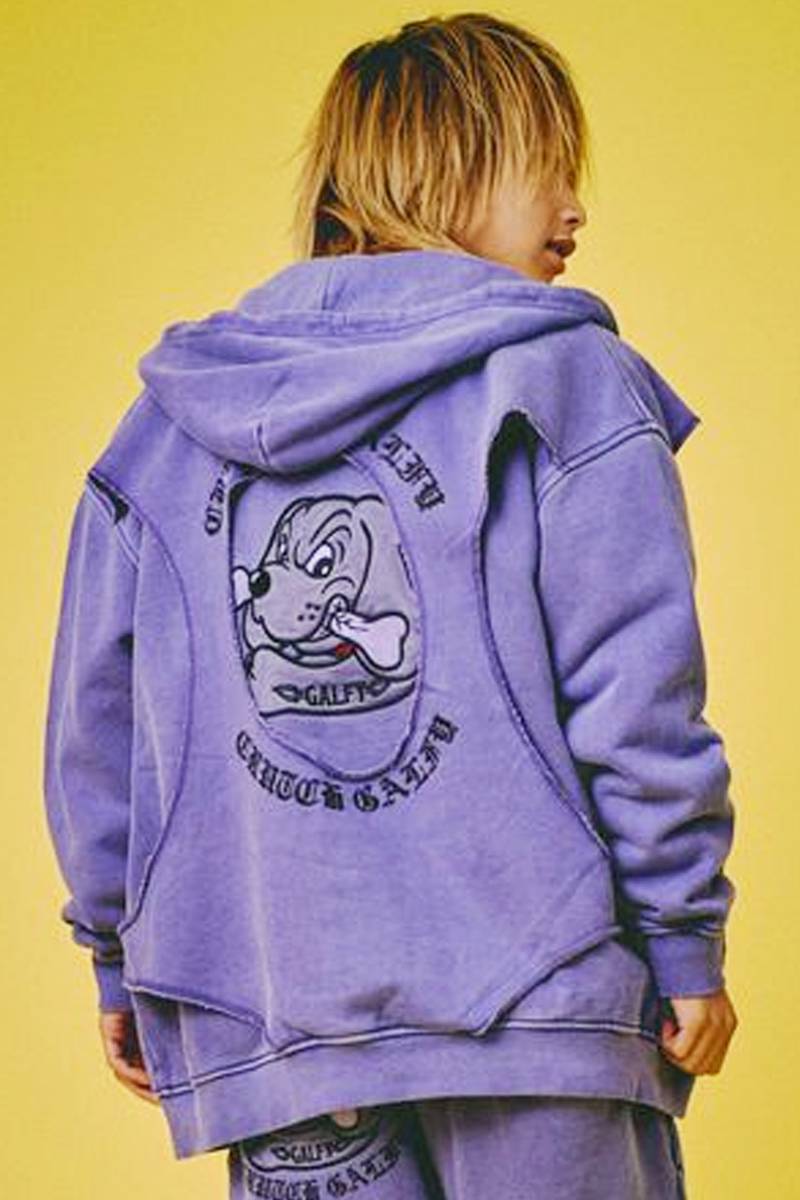 【予約商品】GALFY(ガルフィー) 穴の向こうにわんちゃんパーカー - Purple