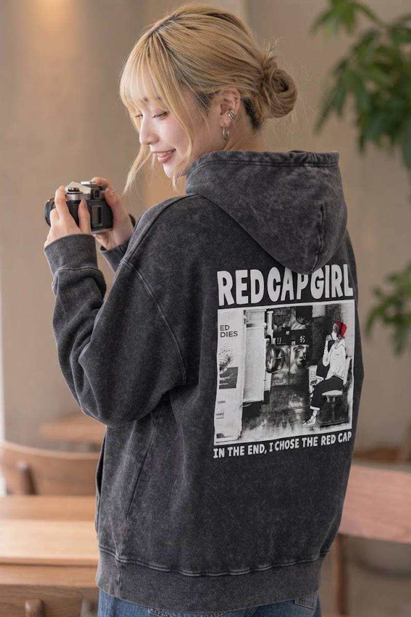 Red Cap Girl (レッド・キャップ・ガール) 裏毛FULL ZIPスノー・ウォッシュ加工 - Gray