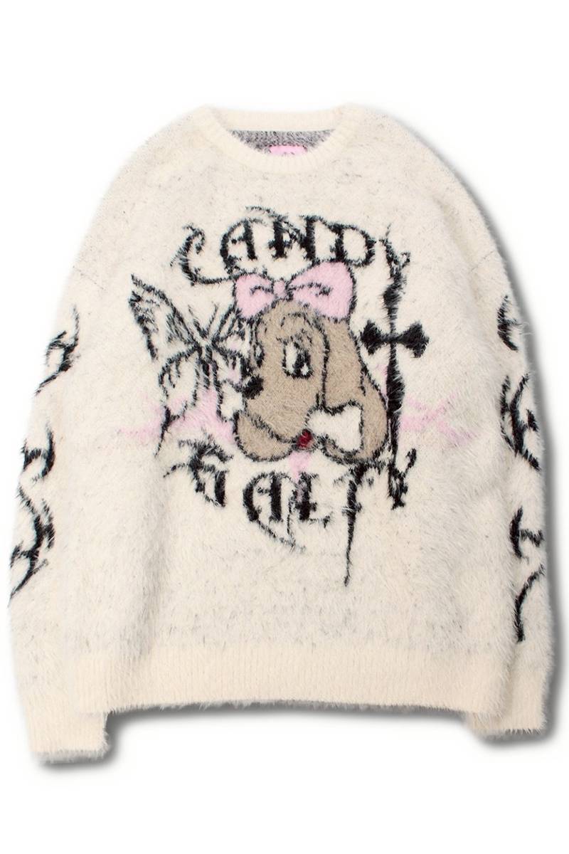 【予約商品】GALFY(ガルフィー) ふわふわダークキャンディーニット - White