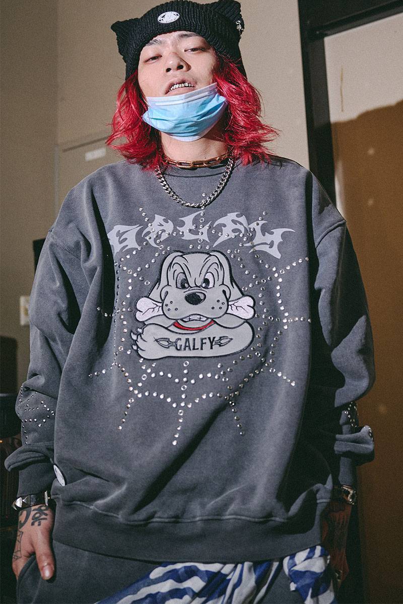 GALFY（ガルフィー）鋲中毒スウェット - INK BLACK