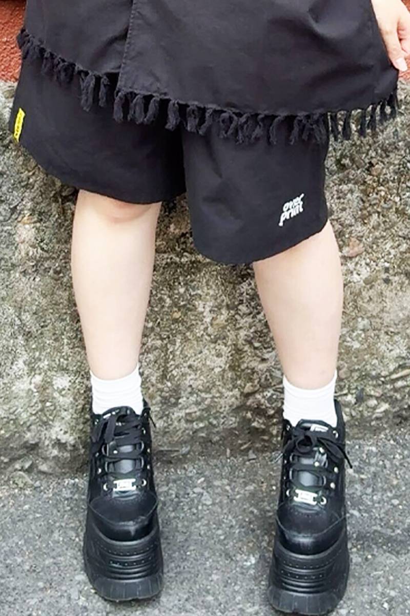over print (オーバープリント) COTTON LINEN HALF PANTS - Black