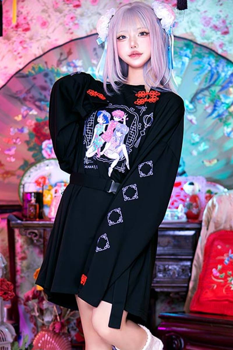 らんま1/2×LISTEN FLAVOR (リッスン・フレーバー) ヒロインズベルトロンT - Black