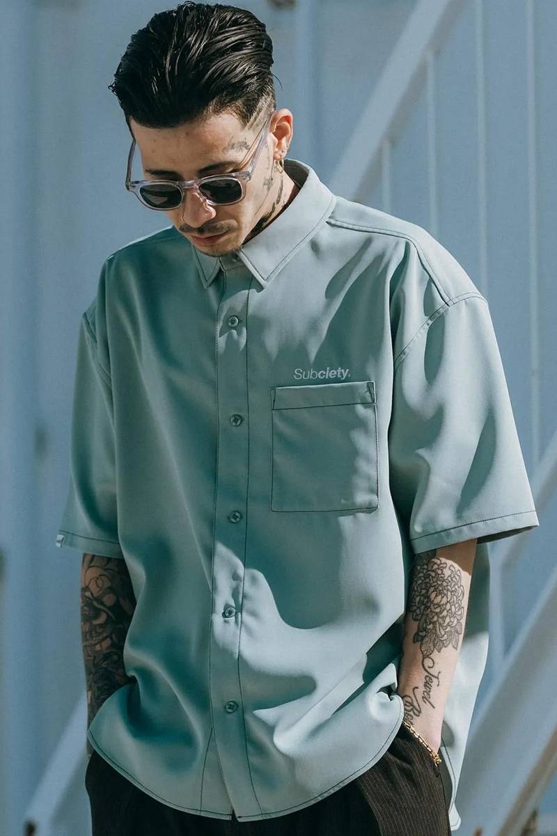 Subciety (サブサエティ) Loose S/S shirt-THE BASE - Blue Green