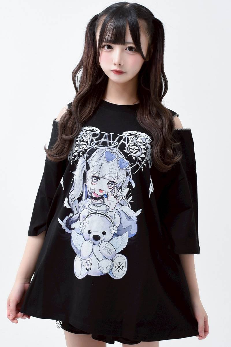 てぃら×TRAVAS TOKYO(トラバス・トーキョー) ZIPTシャツ (angel) - Black