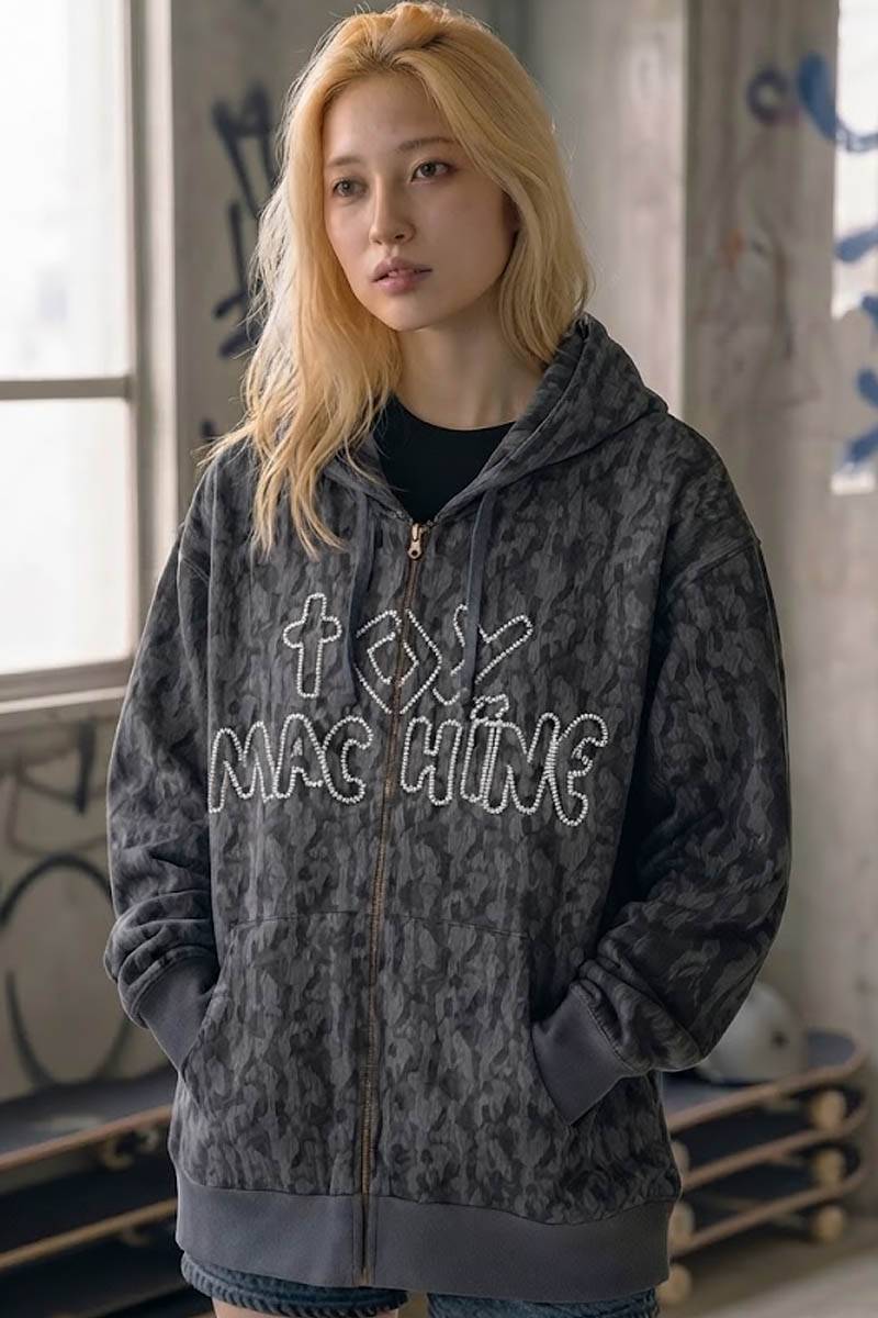 TOY MACHINE (トイ・マシーン) TM CAMO EMBORIDERED SWEAT ZIP PARKA - Olive
