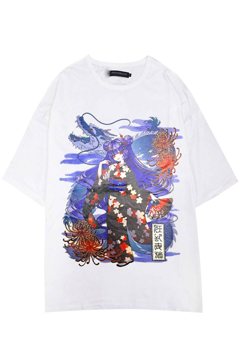 寝田ルネ×PSYCHO NATION (サイコ・ネーション) リュウキモノ Tee - White