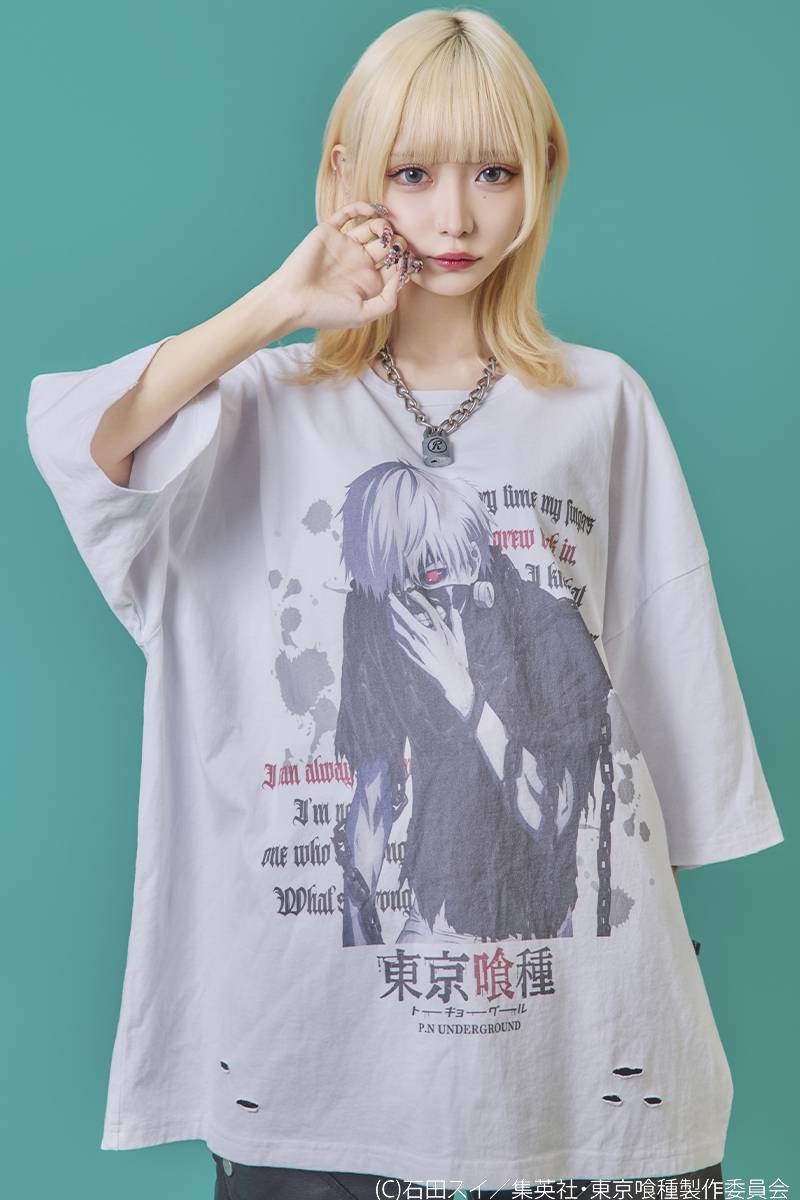 東京喰種×P.N UNDERGROUND 金木研ダメージTee - White