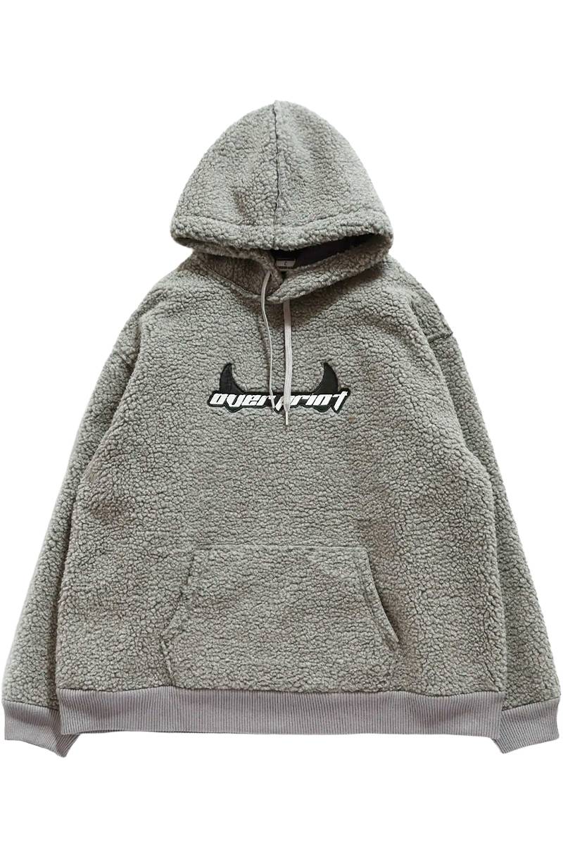 over print (オーバープリント) Satan logo Bonding Boa Hoodie - Gray
