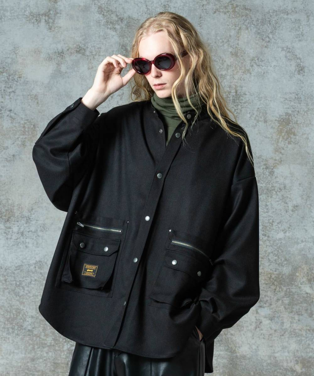 【予約商品】glamb (グラム)GB0325/SH09 : 4XL Stand Collar Shirt - Black