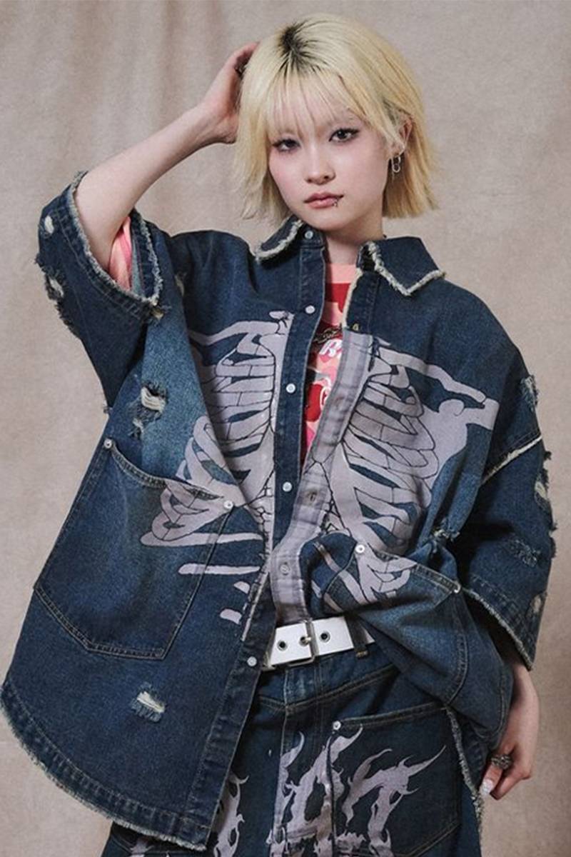 GALFY (ガルフィー) クソ餓鬼ドロンコデニムシャツ - VTG Indigo