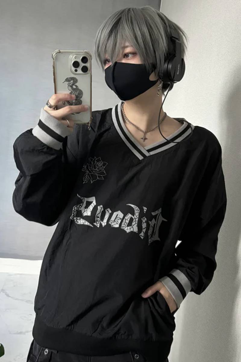 gibous(ギボス) rose dark nylon pullover - Black