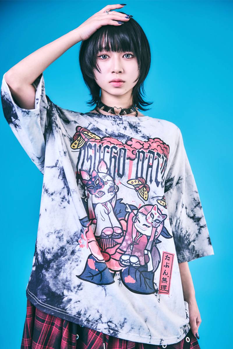 PSYCHO NATION(サイコ・ネーション) 双子妖狐TEE - Whiteタイダイ