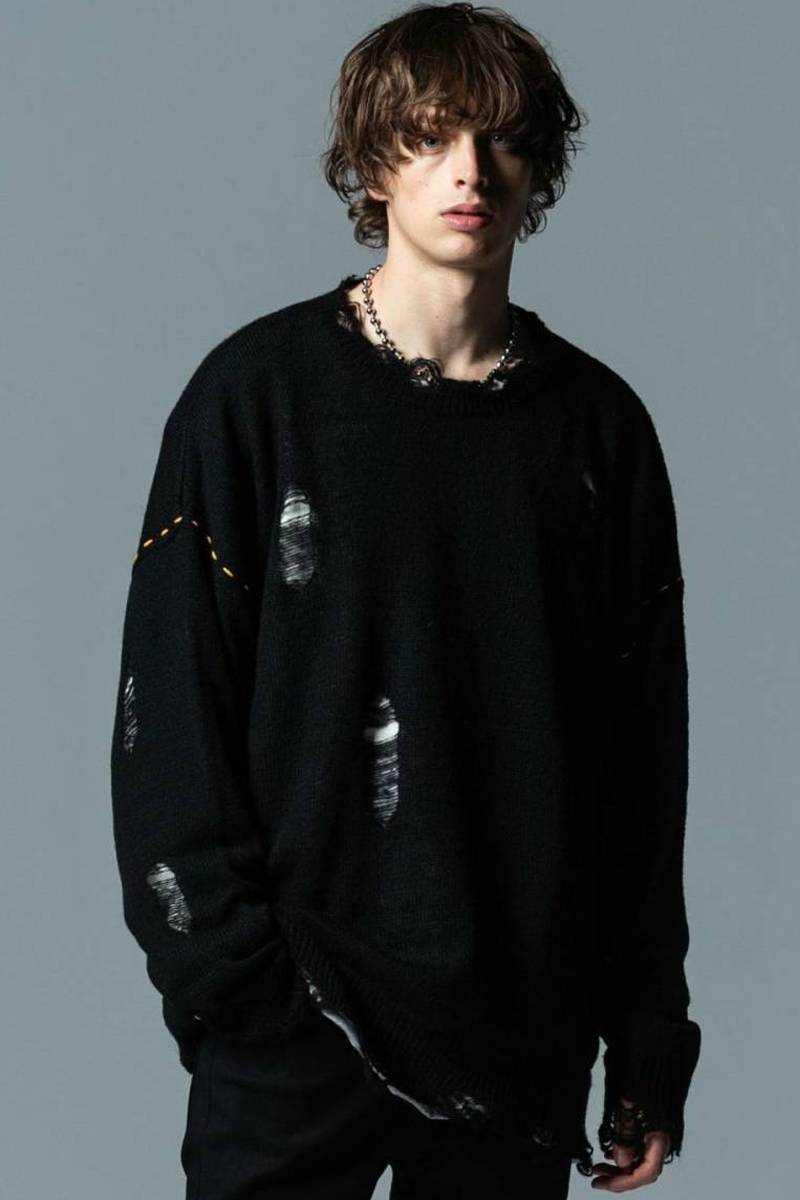 【予約商品】glamb (グラム) Heavy Damaged Knit - Black