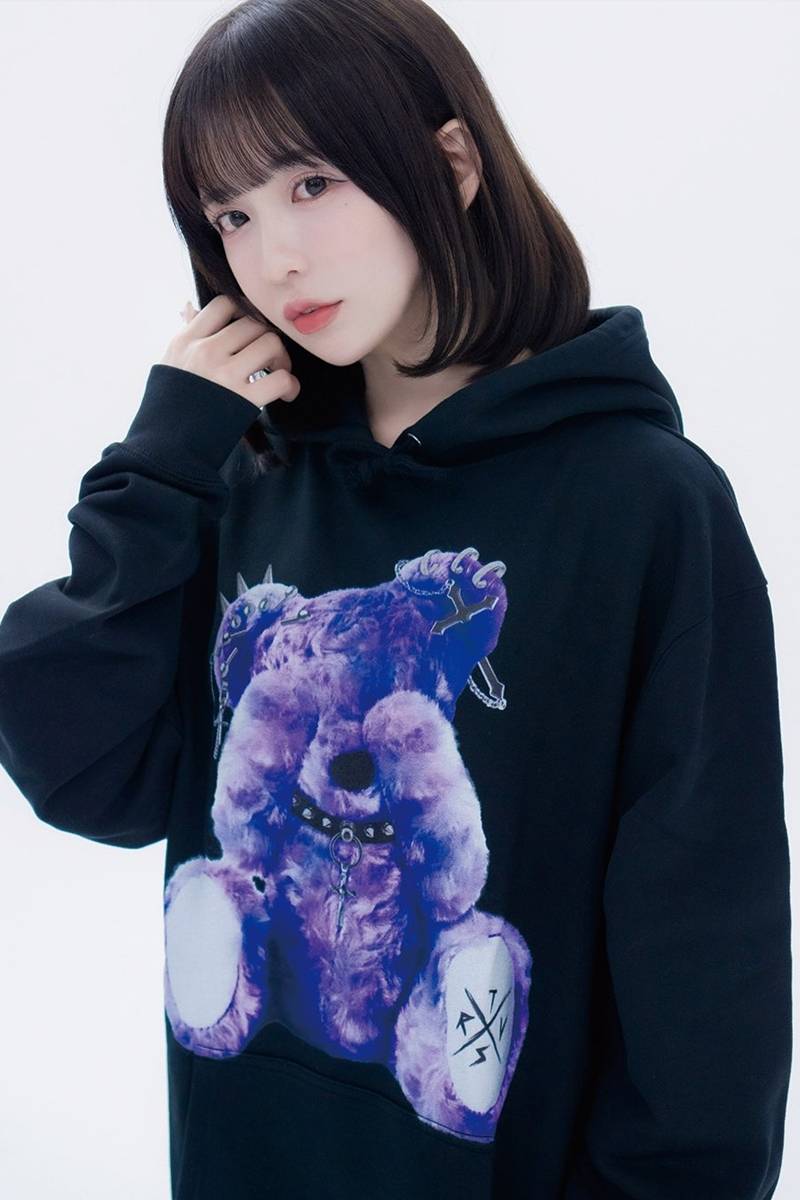 TRAVAS TOKYO (トラバス トーキョー) マプリントプルオーバーパーカー - Black×Purple