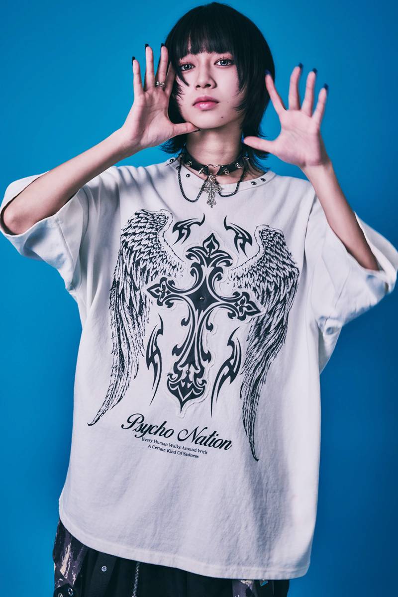 PSYCHO NATION(サイコ・ネーション) ウィング・クロスTEE - White