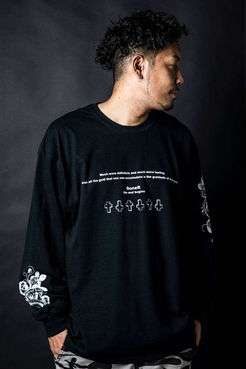 GoneR GR26LS002 Messege Rose Sleeve L/S T-Shirts Black