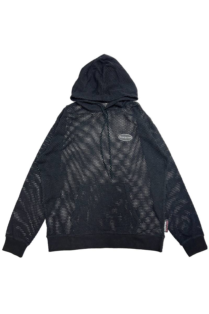 over print (オーバープリント) mesh Hoodie - Black
