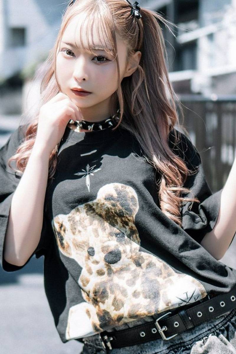 TRAVAS TOKYO (トラバス トーキョー) くまプリントTシャツ - Black×Leopard