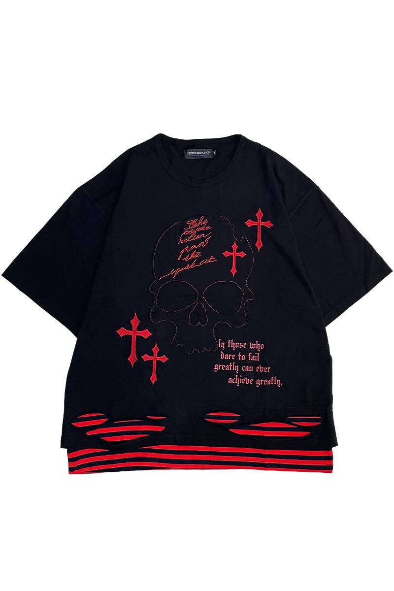 PSYCHO NATION(サイコ・ネーション) スカル・レイヤー TEE - Black×Red