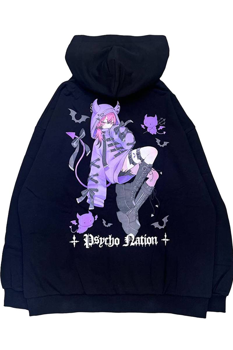寝田ルネ×PSYCHO NATION(サイコネーション) デビルZIPパーカー - Black