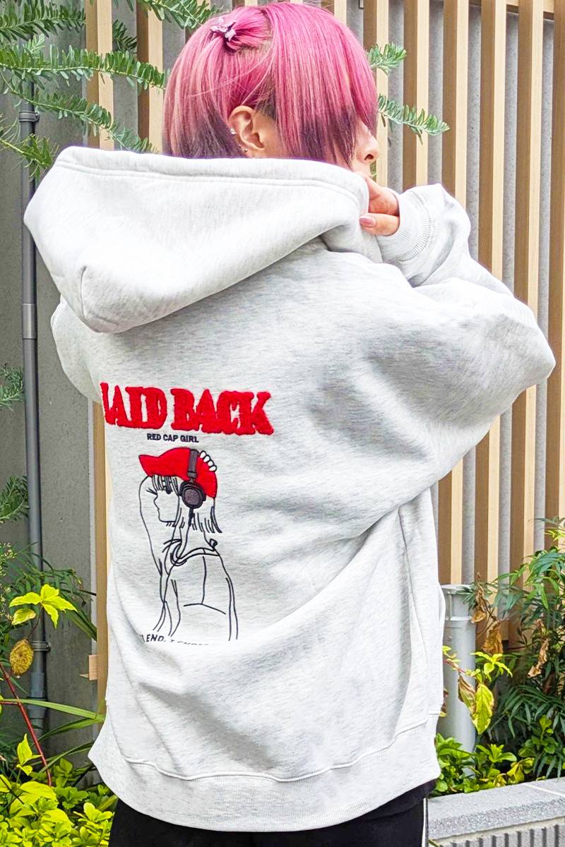 Red Cap Girl(レッド・キャップ・ガール) バックサテン刺繍 フルジップ ビッグパーカー - Ash Gray