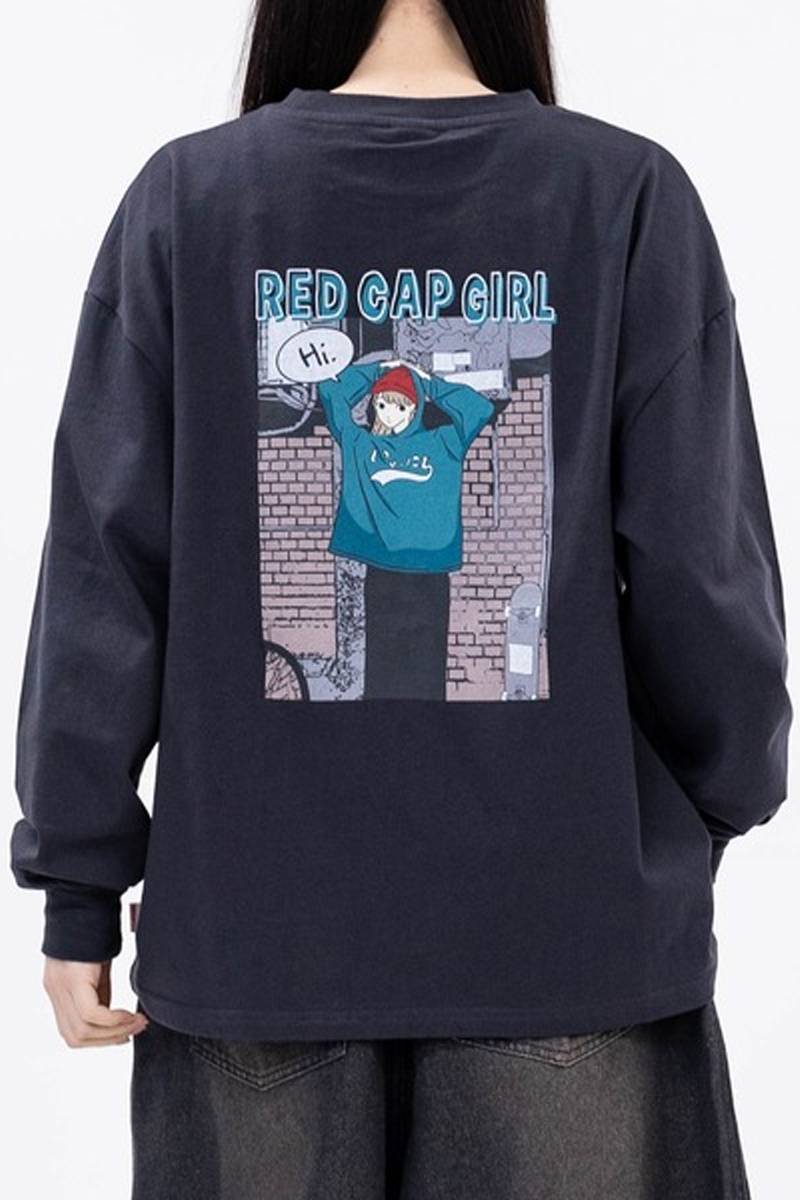 Red Cap Girl(レッド・キャップ・ガール) ヘビーウェイト天竺ルーズサイズ L/S T-Shrit - Dark Gray