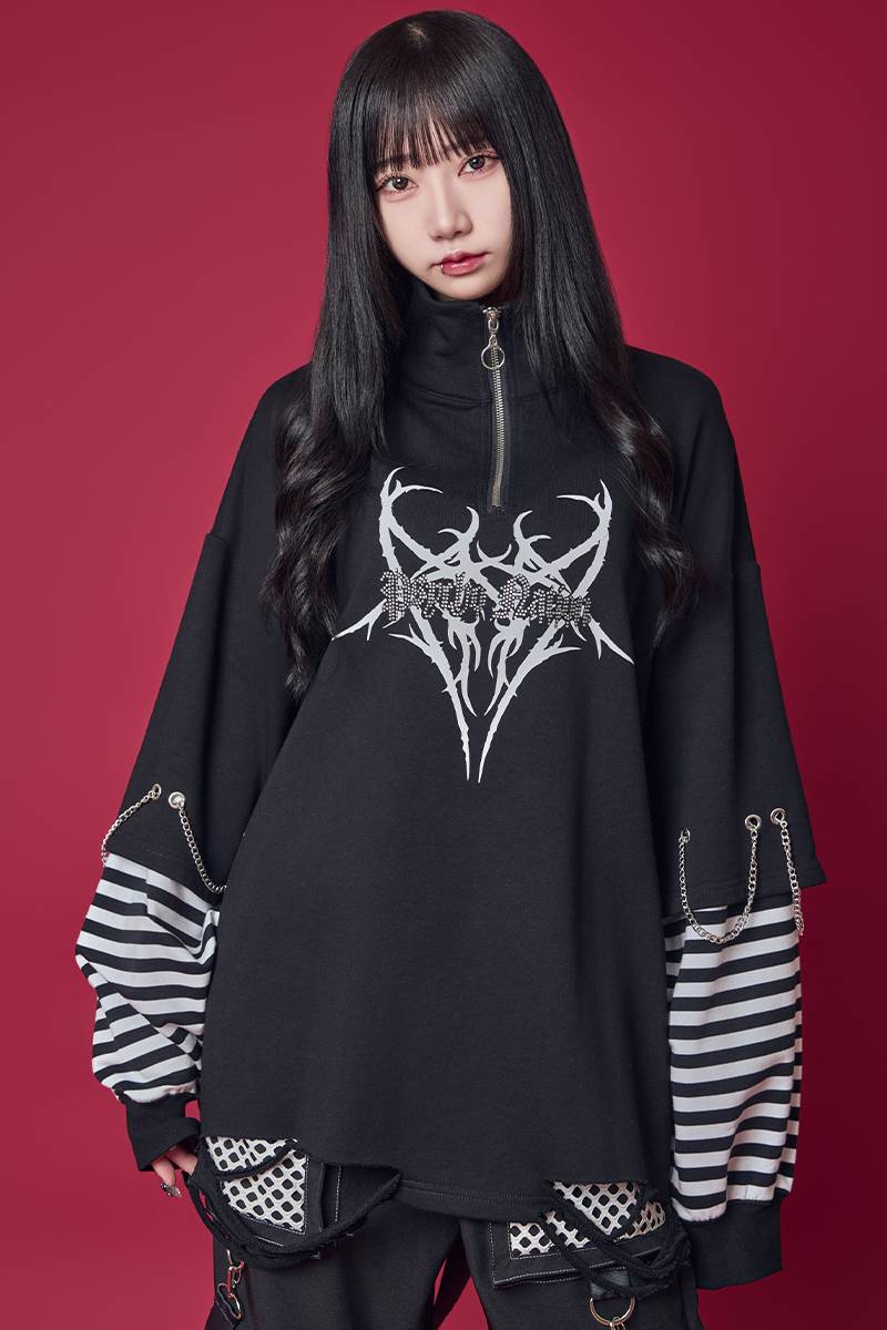 PSYCHO NATION (サイコネーション) レイヤーダメージハーフZIP BLACK×WHITE