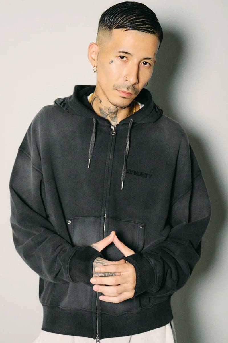 Subciety (サブサエティ) Double zip short hoodie - Black