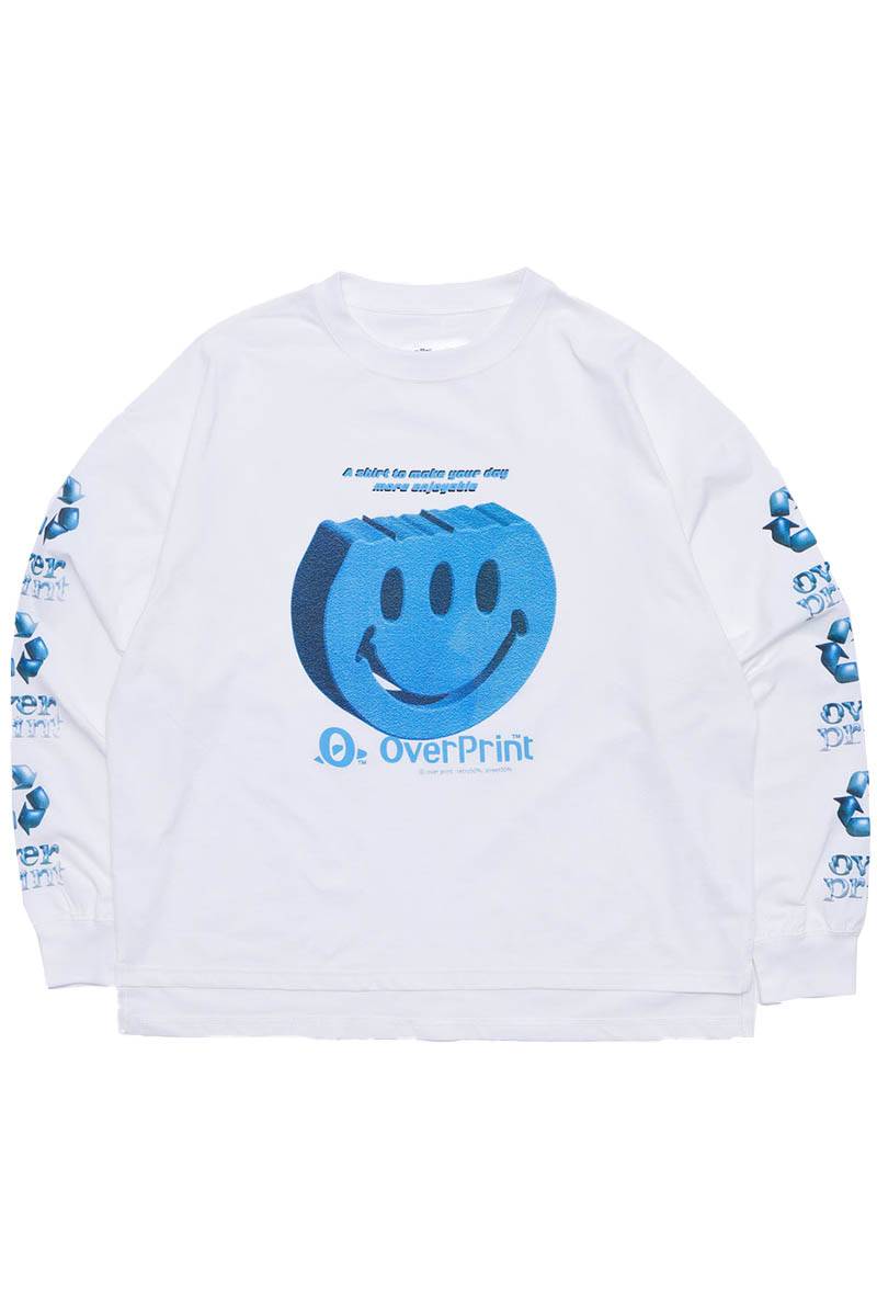 over print (オーバー・プリント) Tablet slit LS Tee - White