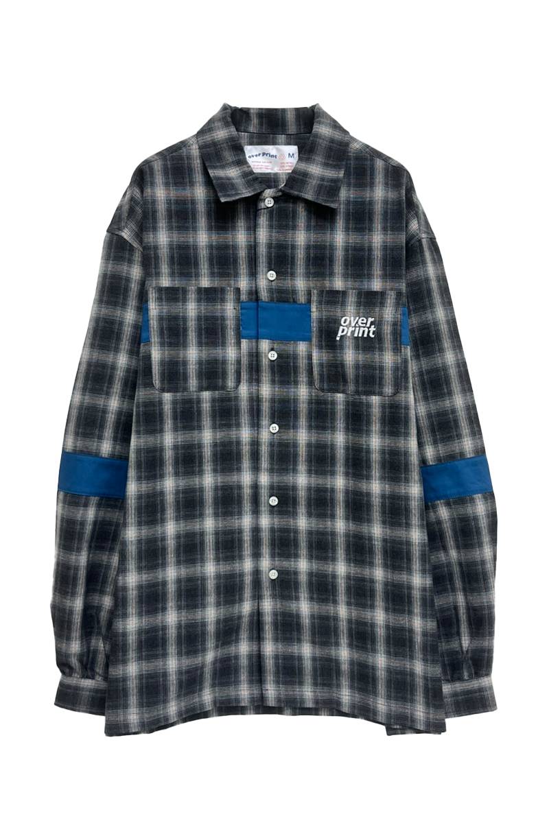 over print (オーバープリント) check shirts (black * blue)