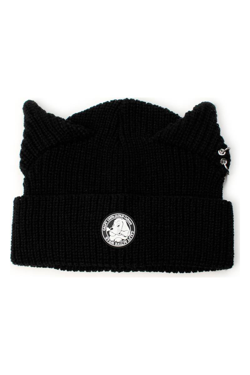 【予約商品】GALFY（ガルフィー）ピアス付きうさ耳ニット帽 - BLACK