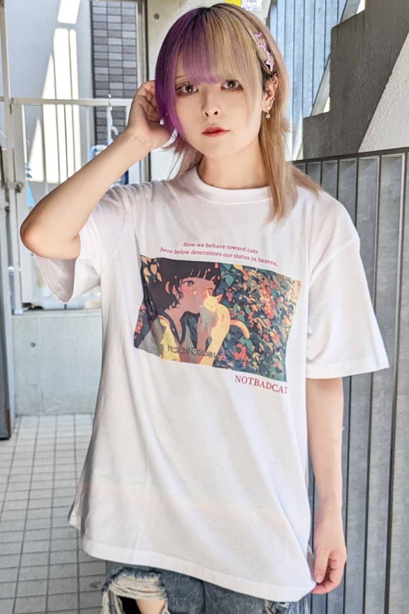 NOTBADCAT (ノットバッドキャット) タバコより猫吸わないと Tee WHITE