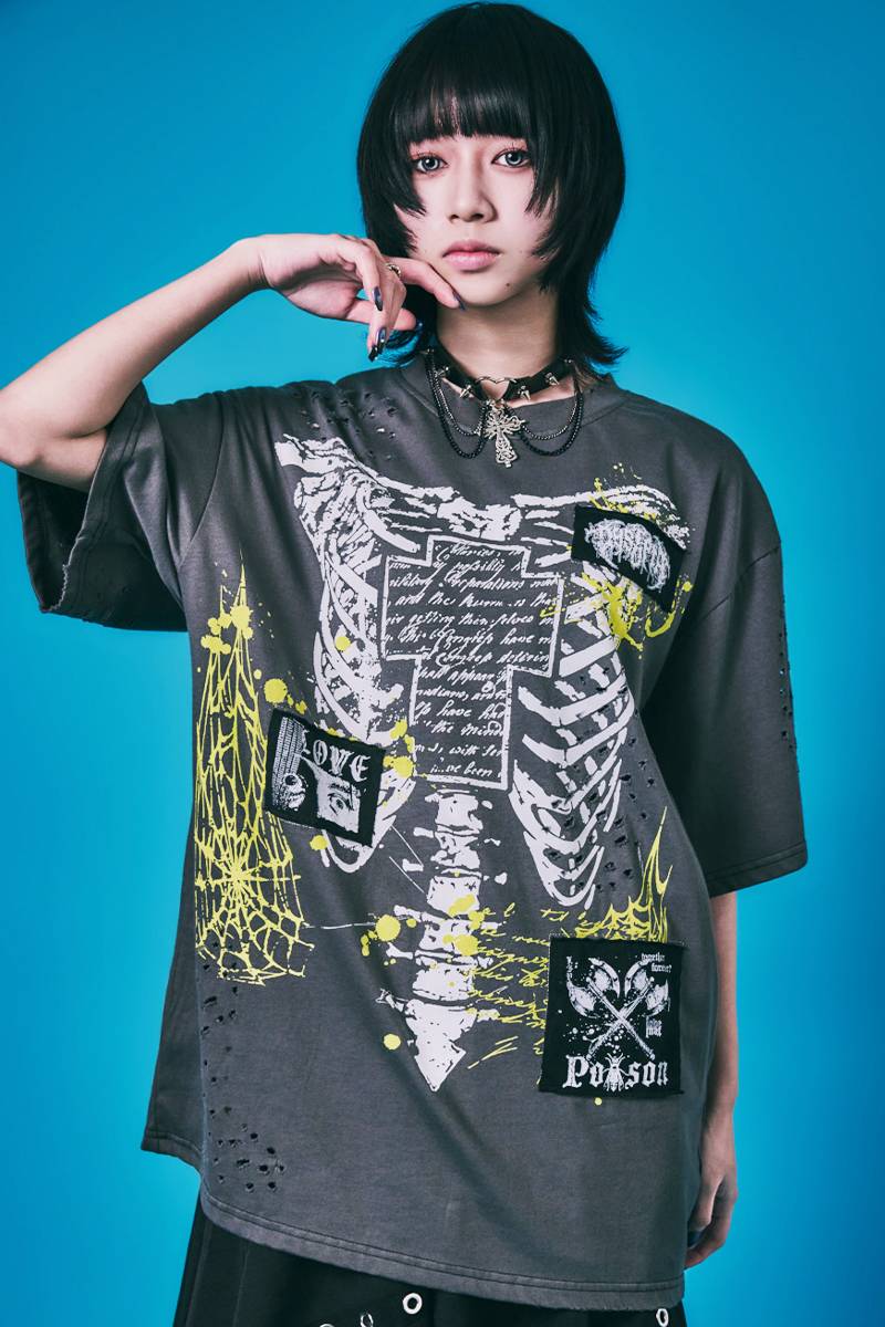 PSYCHO NATION(サイコ・ネーション) ショットガン・ボーンTEE - Charcoal