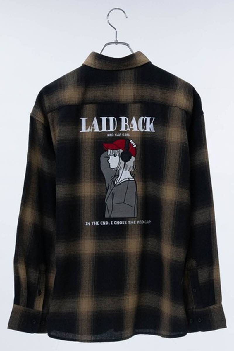 Red Cap Girl(レッド・キャップ・ガール) バックイラスト刺繍オンブレチェックバルーンスリーブシャツ - Brown