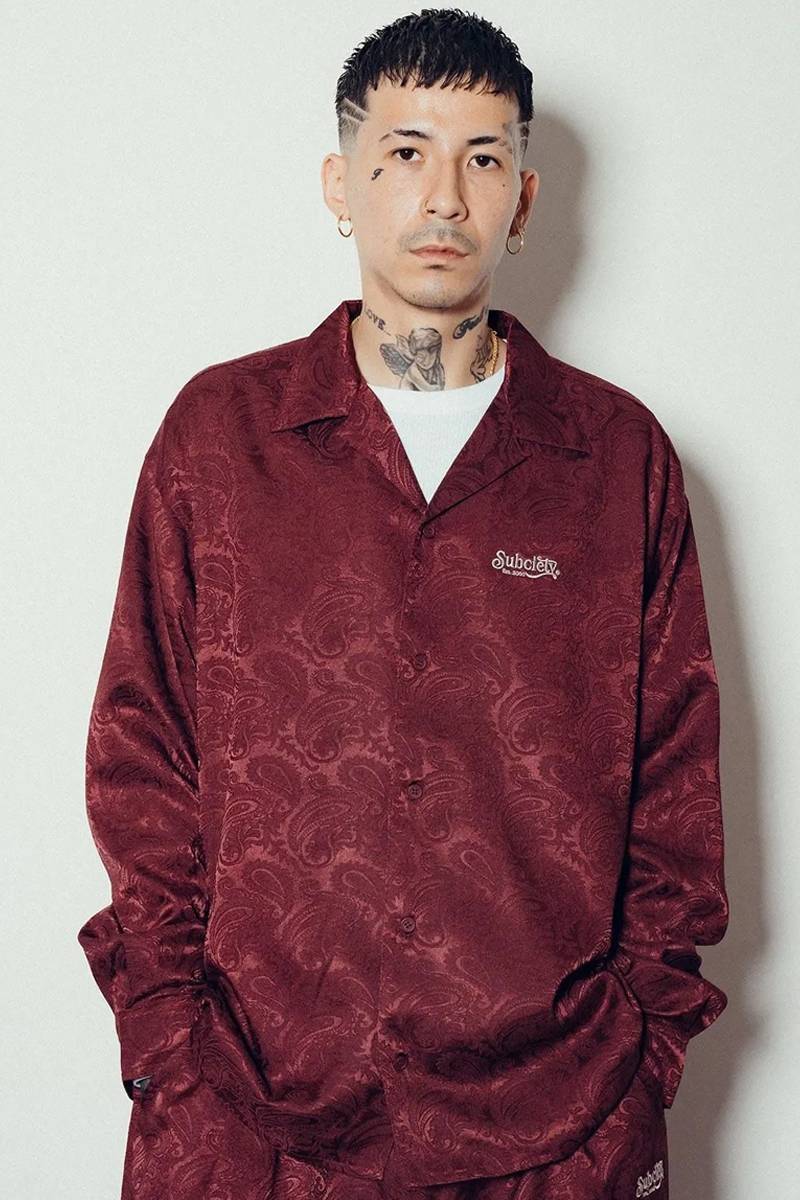 Subciety (サブサエティ) Paisley open collar L/S shirt - Burgundy