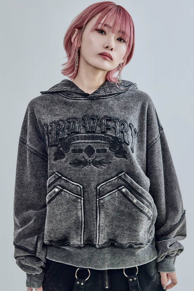 P.N UNDERGROUND (サイコ・ネーション・アンダーグラウンド) アップリケ刺繍パーカー - Black