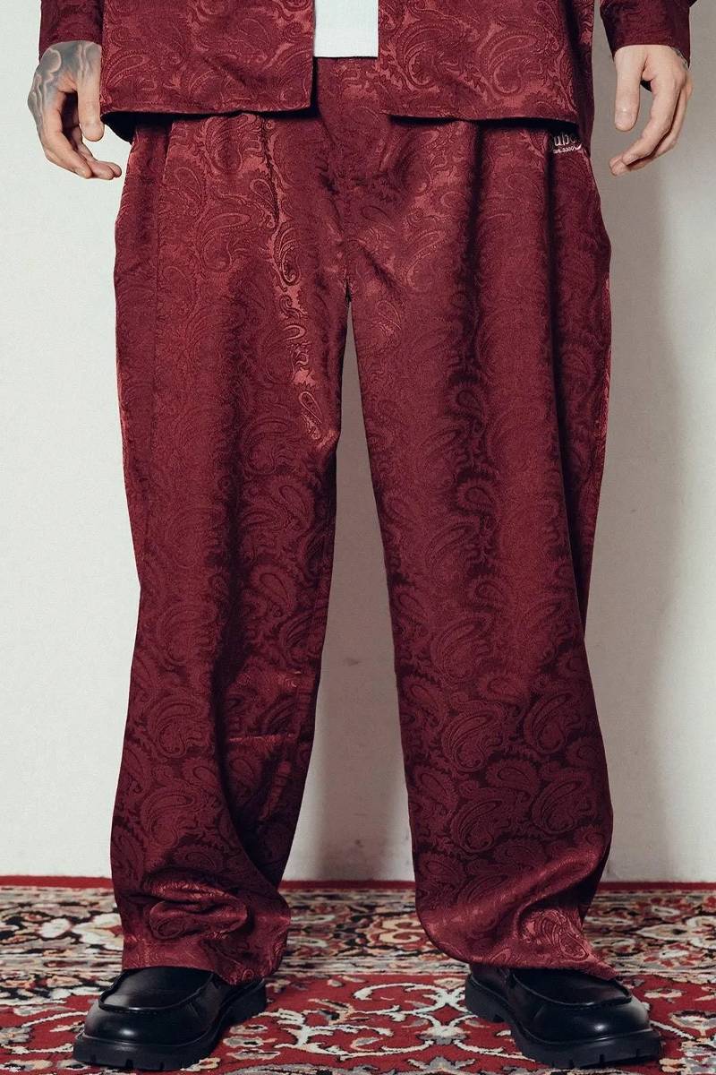 Subciety (サブサエティ) Paisley baggy slacks - Burgundy