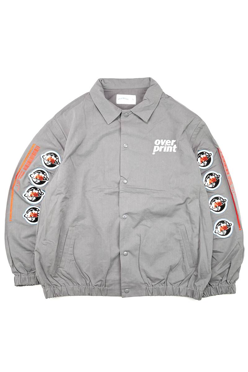 over print (オーバープリント) fuckin shit coach jacket (gray)