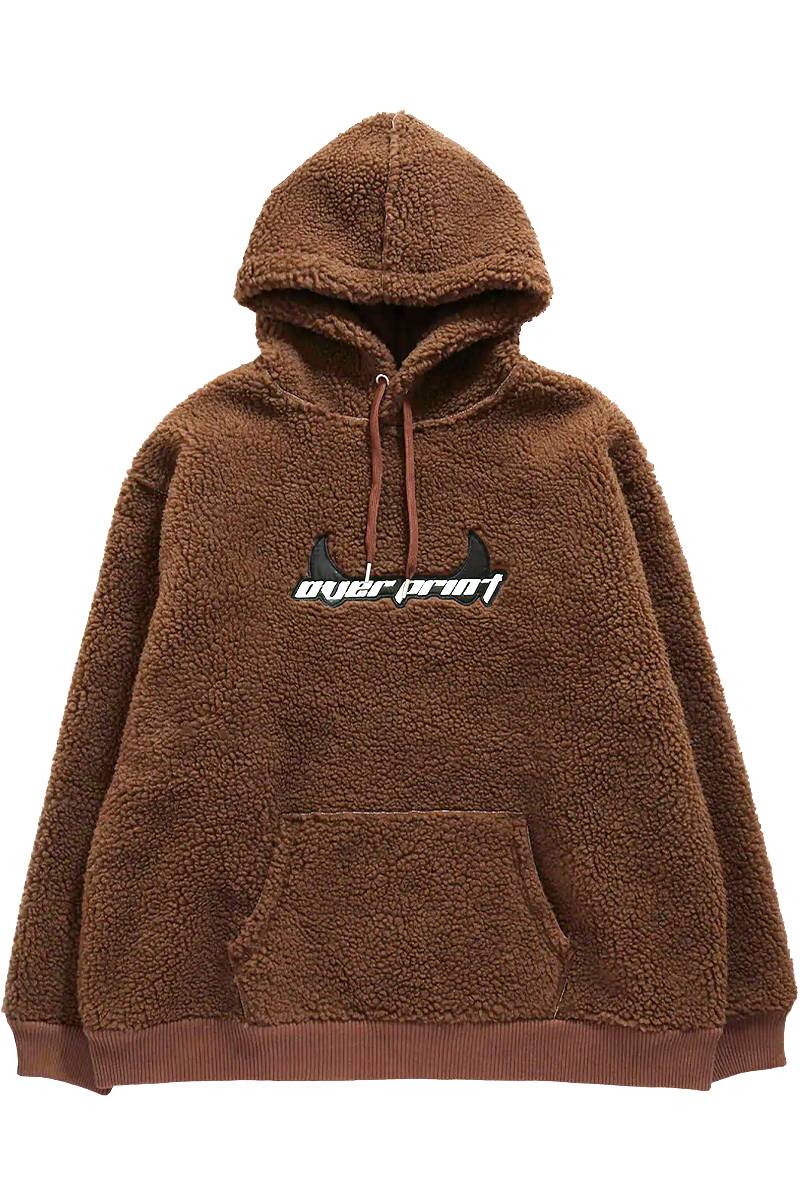 over print (オーバープリント) Satan logo Bonding Boa Hoodie - Brown