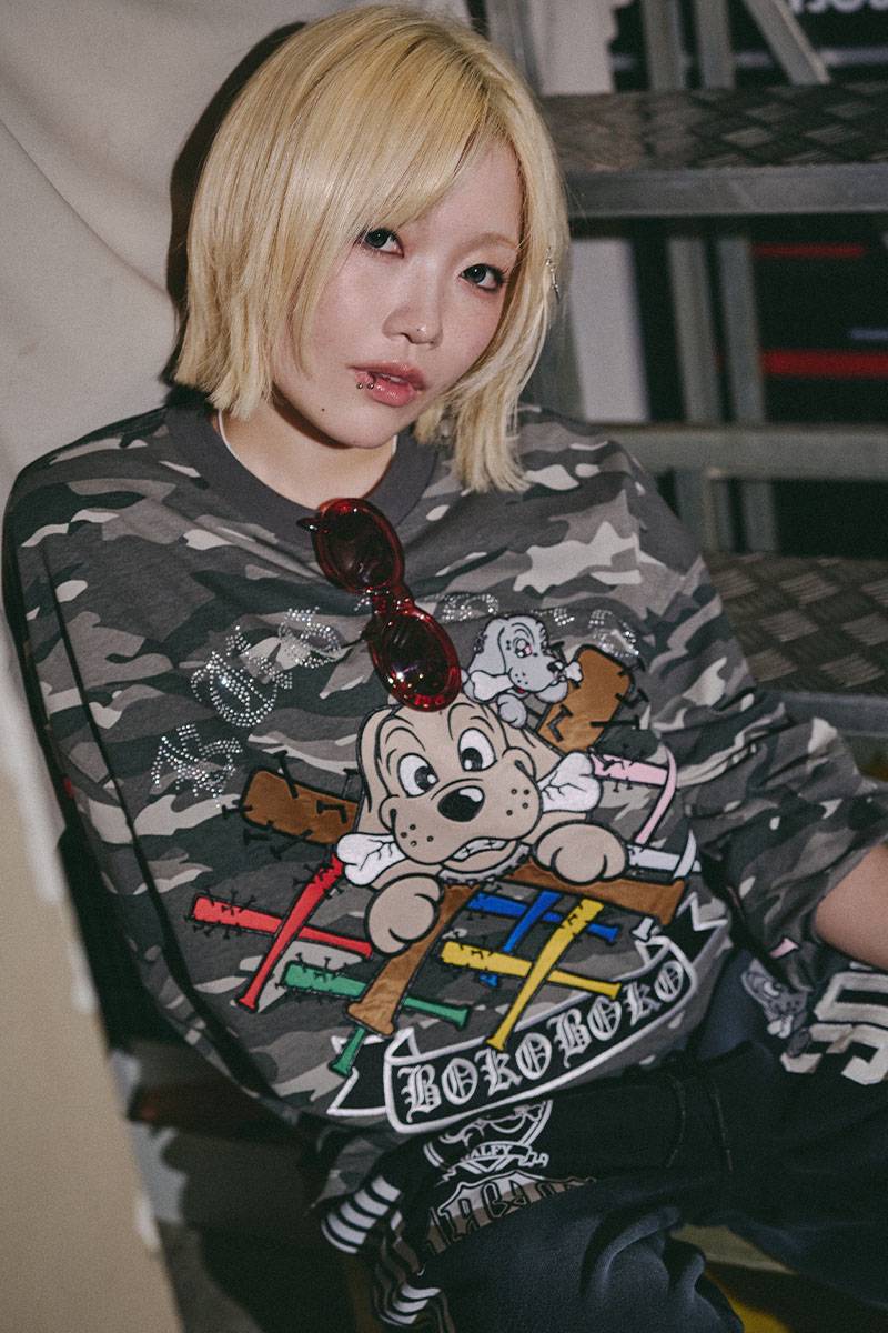 GALFY（ガルフィー）釘バットHEARTSロンTEE - GRAY CAMO