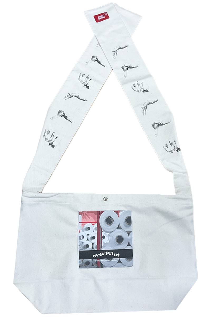 over print (オーバープリント) rock, paper, scissors Paperboy Bag white